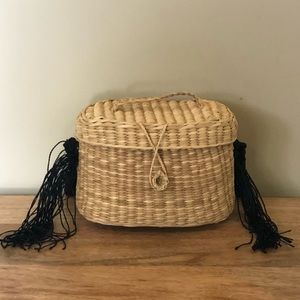 Nannacay Tan Straw Crossbody Bag w Fringe